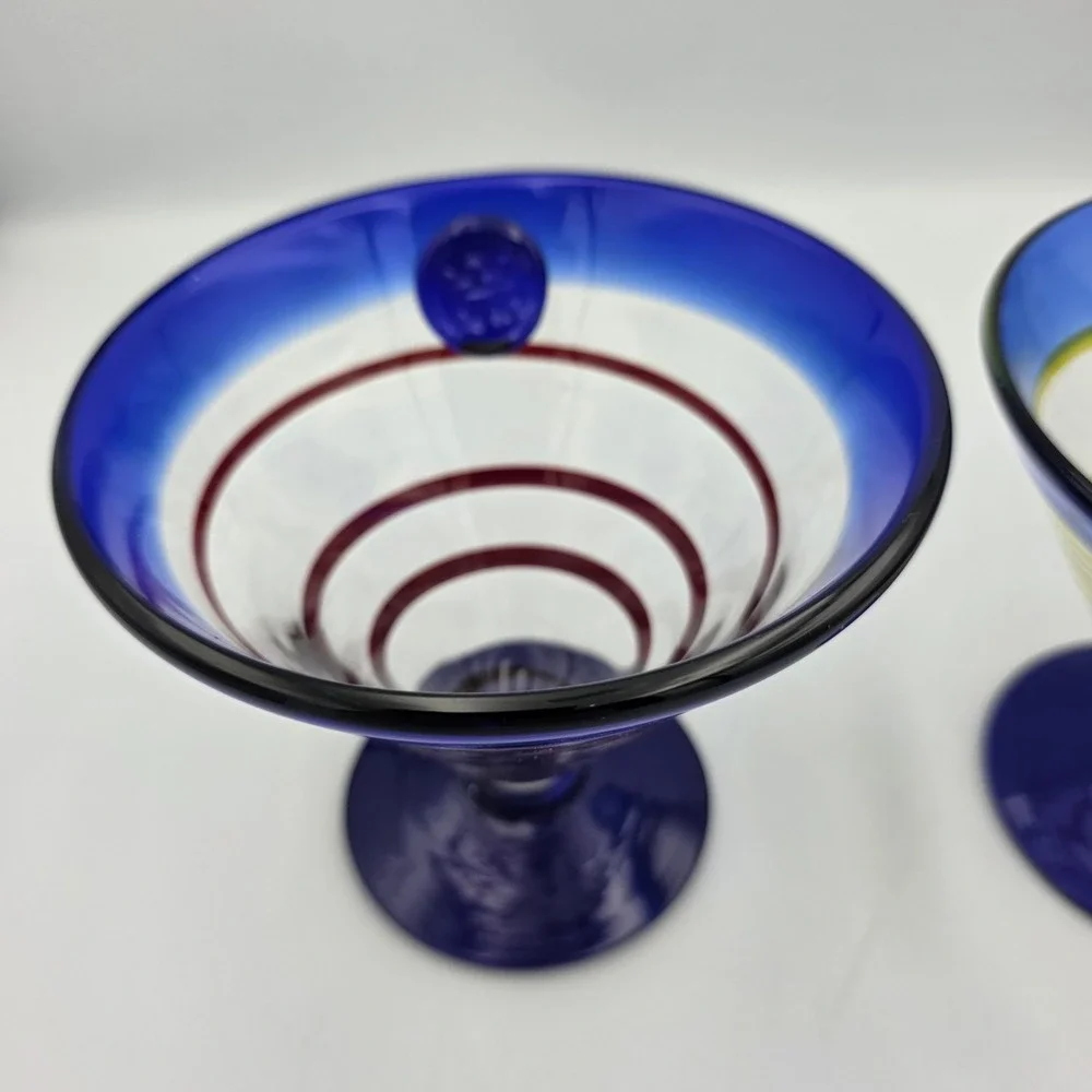 2 Kosta Boda Royal Caribbean Spiral Margarita Martini Glasses Swirl Red Yellow